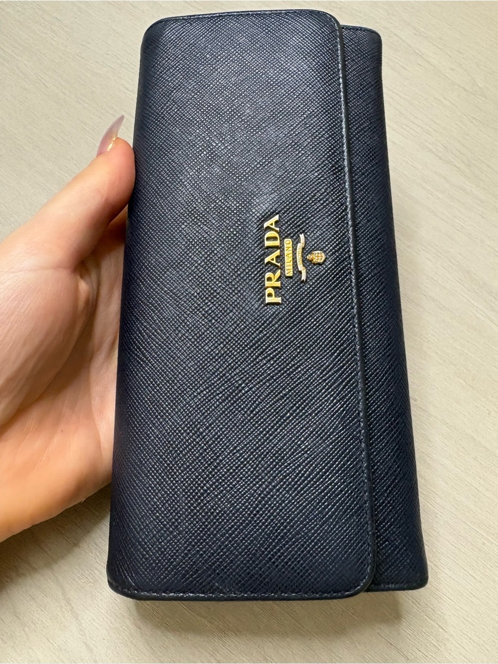 Prada Black Saffiano Leather Long Wallet with Gold Logo‎